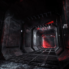 concept art of futuristic dark corridor science fiction environment 