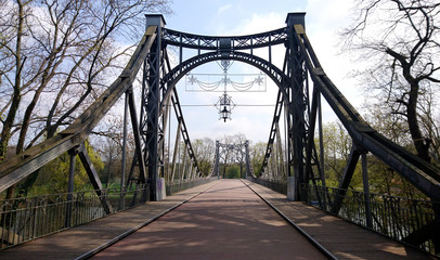 Steel scaffolding bridge over the Saale