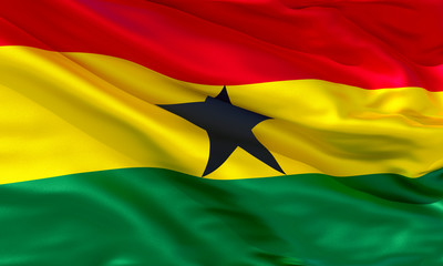 Realistic silk material Ghana waving flag, high quality detailed fabric texture. 3d illustration
