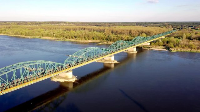 Bridge over the Wisła River in Poland - Fordon in Bydgoszcz - Panorama Aerial View from Drone