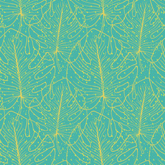 Tropical seamless pattern with monstera leaves. Textile print design. Green tropical pattern.