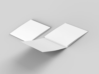 Open tri-folded laflet in square format.