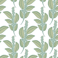 Green branches seamless background. Pattern print textile design. Floral seamless pattern with leaves.
