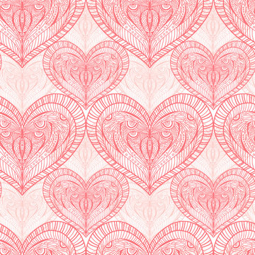 Hearts seamless background. Pattern for textile design. Vintage ornate seamless pattern. Baby girl fabric print.