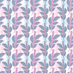 Soft seamless background. Pattern print for textile design. Floral seamless pattern in pink and blue color