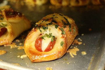 bread with sausage and cheese