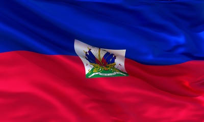 Fototapeta premium Realistic silk material Haiti waving flag, high quality detailed fabric texture. 3d illustration