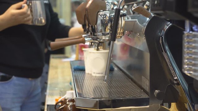 Espresso making, the work of a professional Barista