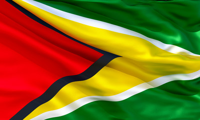 Fototapeta premium Realistic silk material Guyana waving flag, high quality detailed fabric texture. 3d illustration