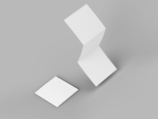 Open tri-folded laflet in square format.