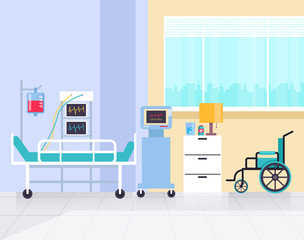 Naklejka premium Reanimation clinic room. Health care and medicine concept. Vector flat graphic design illustration