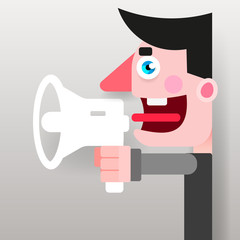 Male Promoter With A Megaphone In The Hands Of A Campaigning Politician. Vector