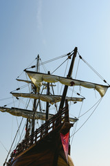 Sailboat replica of the Santa Maria boat, boat that discovered america.