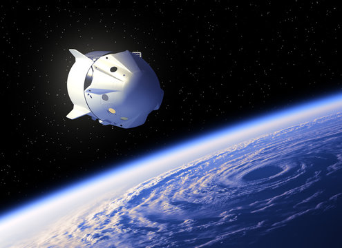 Flight Of The Commercial Spacecraft Above The Big Hurricane - Powered by Adobe