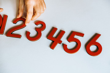 Numbers of wood from 0 to 9 isolated on white background.