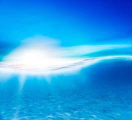 underwater illustration, light rays and blue sky