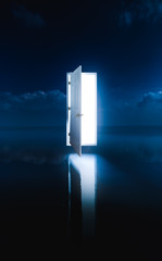 open door floating above the water