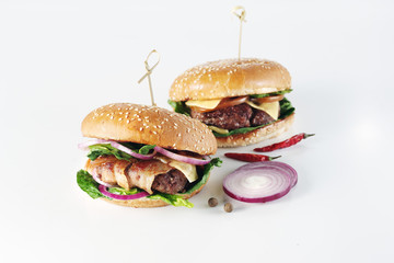 Burgers on a white background.