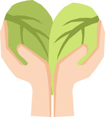Fototapeta na wymiar hand holding green leaf heart shaped