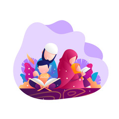 reading quran at nigth ramadhan illustration