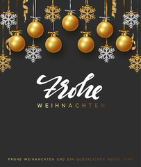 German text Frohe Weihnachten. Merry Christmas and Happy New Year.