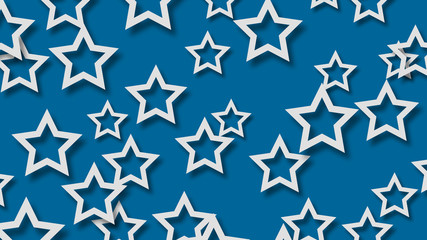 Fototapeta premium Abstract illustration of randomly arranged white stars with soft shadows on blue background