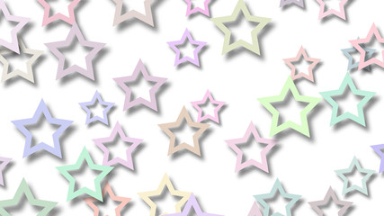 Abstract illustration of randomly arranged colored stars with soft shadows on white background