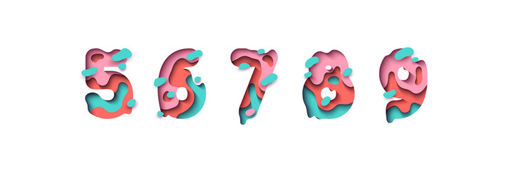 Paper cut number five, six, seven, eight, nine, figure 5, 6, 7, 8, 9.