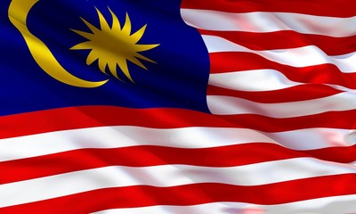 Realistic silk material Malaysia waving flag, high quality detailed fabric texture. 3d illustration
