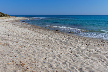 Fototapeta na wymiar Famous Beach at Possidi Cape, Kassandra Peninsula, Chalkidiki, Central Macedonia, Greece