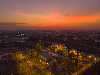 Fototapeta premium Aerial view Power plants, petrochemical plants At sunset.