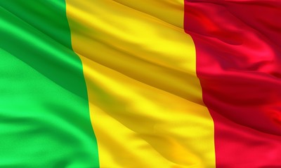 Realistic silk material Mali waving flag, high quality detailed fabric texture. 3d illustration