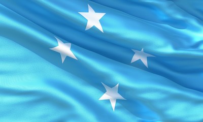 Realistic silk material Micronesia waving flag, high quality detailed fabric texture. 3d illustration