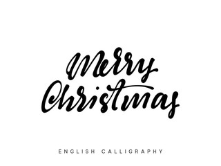 Text Merry Christmas. Xmas hand drawn calligraphy lettering