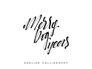 Text Merry dog Year. Xmas calligraphy lettering