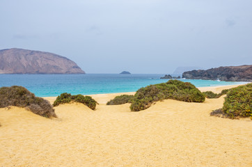 Landscape of the beach Playa de las Conchas in the island of La Graciosa