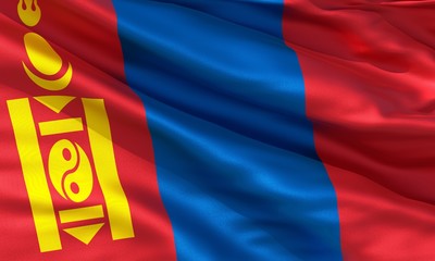 Realistic silk material Mongolia waving flag, high quality detailed fabric texture. 3d illustration