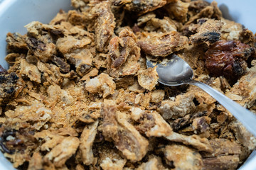 Heap of domestic salty fried pork greaves cvarci rustic deep fried crispy rind fried fat