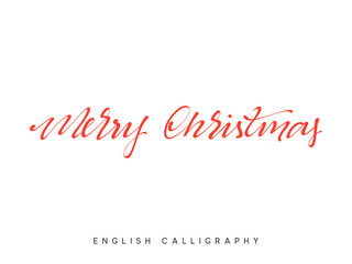 Naklejka na ściany i meble Text Merry Christmas. Xmas hand drawn calligraphy lettering
