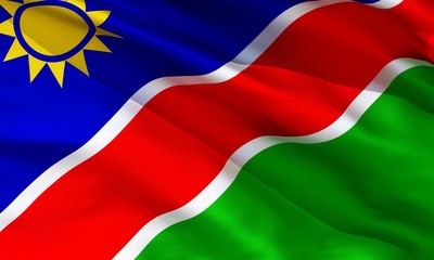 Obraz premium Realistic silk material Namibia waving flag, high quality detailed fabric texture. 3d illustration