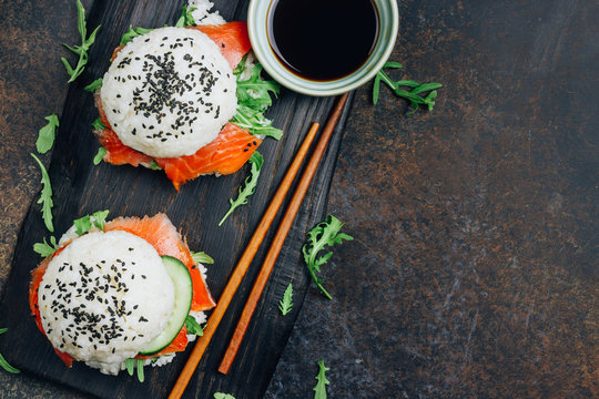 Homemade Asian Style Gluten Free Sushi Salmon Burger