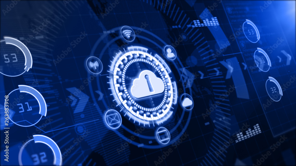 Poster secure data network, digital cloud computing, cyber security concept