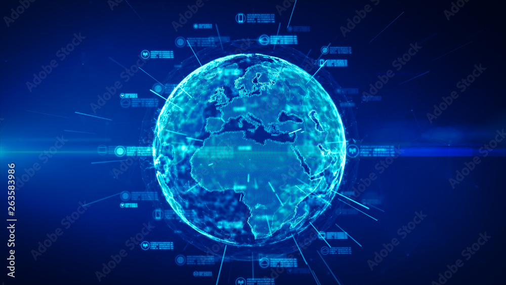 Poster secure data network. cyber security and protection of personal data concept. earth element furnished