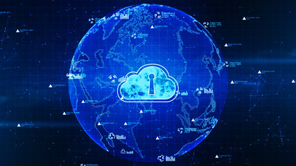 Secure data in global network,  Digital cloud computing, Cyber security concept, Earth element furnished by Nasa