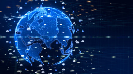 Digital Data Network Connected. Digital Cyberspace concept , Earth element furnished by Nasa