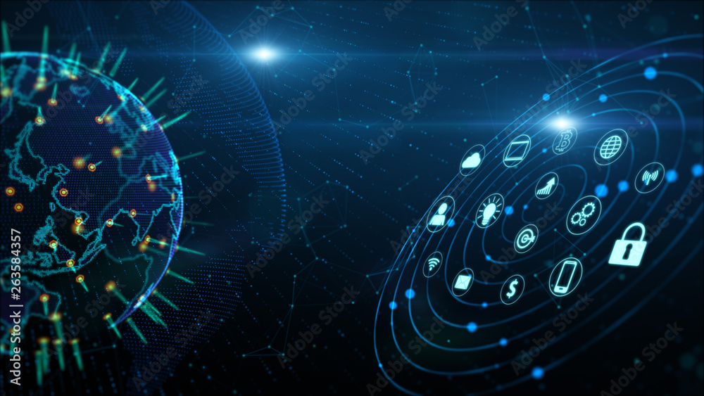 Poster secure data network digital data cyber security digital cyberspace concept. earth element furnished 