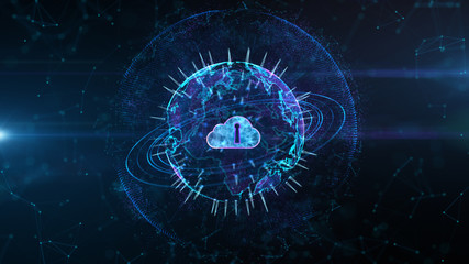 Secure Data Network Digital Cloud Computing Cyber Security Concept. Earth Element Furnished by Nasa