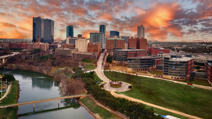 Aerial Downtown Fort Worth, Texas - obrazy, fototapety, plakaty