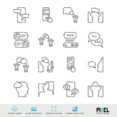 Vector Line Icon Set. Communication Related Linear Icons. Dialogue, Chat Symbols, Pictograms, Signs