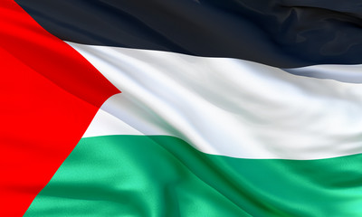 Realistic silk material Palestine waving flag, high quality detailed fabric texture. 3d illustration
